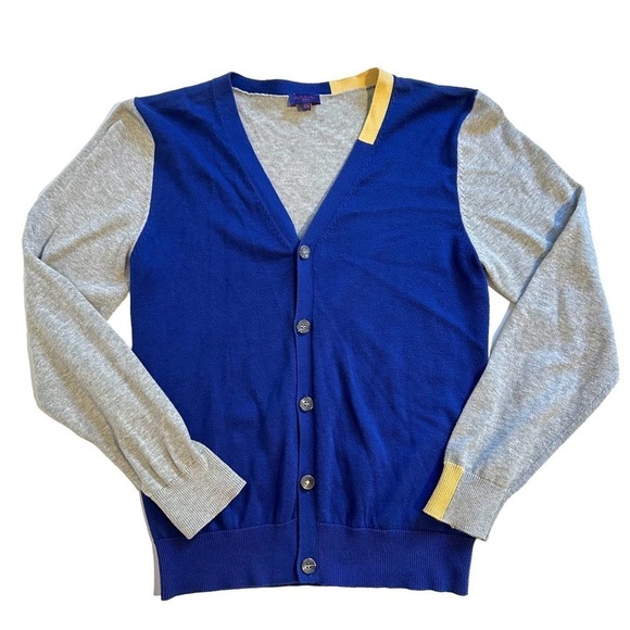 Paul Smith Junior Colorblock V-Neck Cardigan Sweater Blue/Gray 12 - Picture 1 of 7